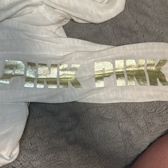PINK Hoodie White Knit Open Back Gold Graphics - Picture 7 of 12